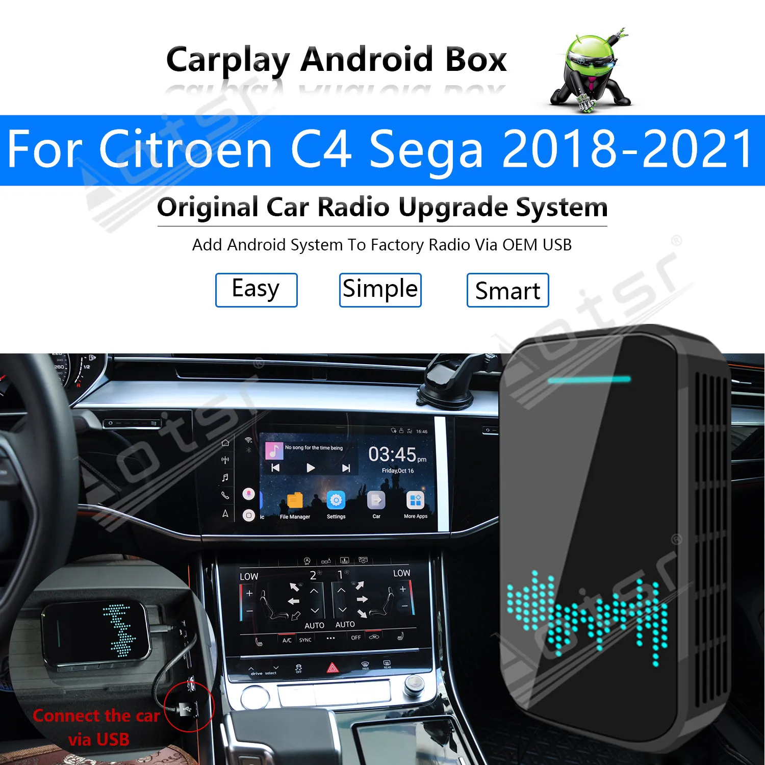 

For Citroen C4 Sega 2018 2019-2021 Car Multimedia Player Android System Mirror Link GPS Map Apple Carplay Wireless Dongle Ai Box