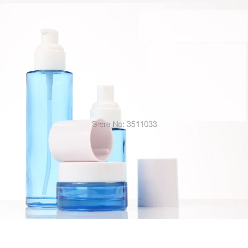 Пустая бутылка для лосьона из голубого стекла 30 мл 40 60 100 Косметическая бутылочка