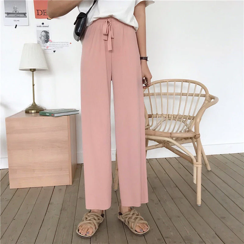 Женские брюки с высокой талией повседневные свободные до щиколотки в Корейском