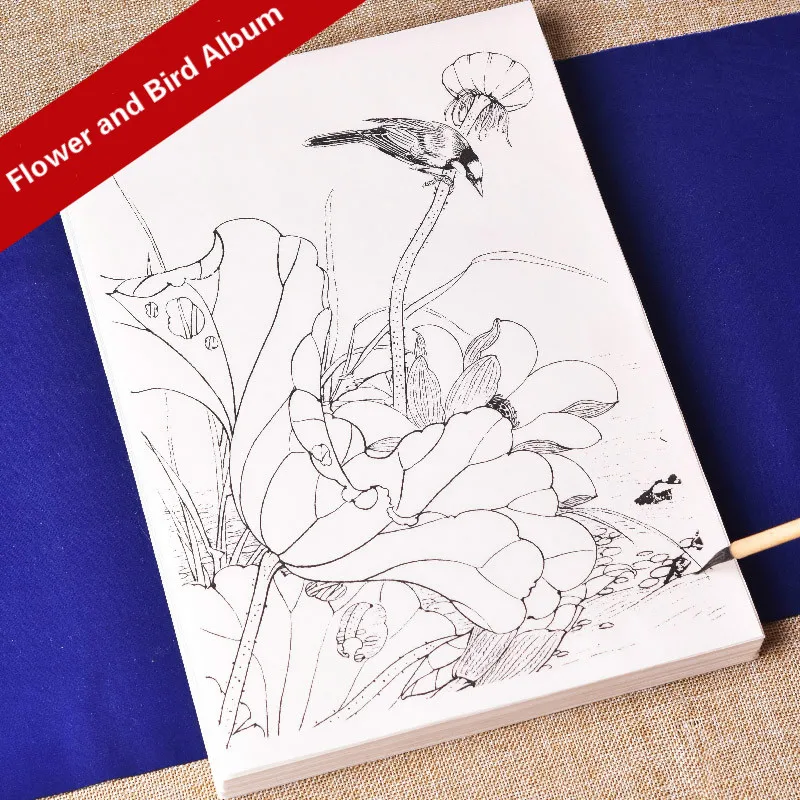 Line Drawing Rice Paper Flower Bird Book Tracing Drawing Manuscript Ripe Xuan Paper Drawing Beginner Watercolor Chinese Painting chinese watercolor drawing book painting winter flower and leaves 448 page