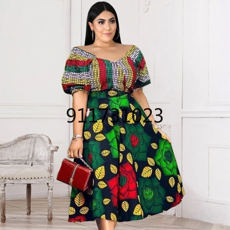 Комплект из 2 предметов топы и юбка африканские платья для женщин модная одежда