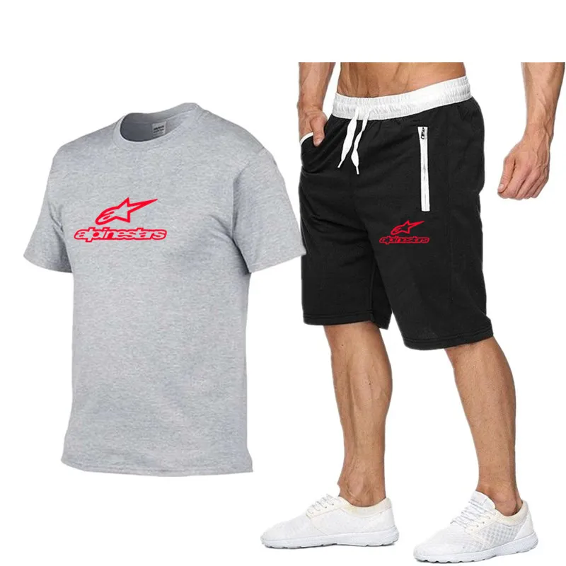 

Fashion Alpinestars t-shirt Shorts Set Men Summer 2pc Tracksuit+Shorts Sets Beach Mens Casual Tee Shirts Set Sportswears S-XXL