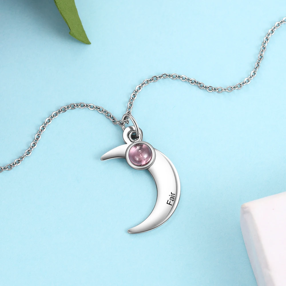 Персонализированное лунное ожерелье с зодиакальным камнем из нержавеющей стали