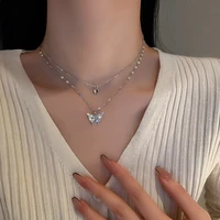 new shiny butterfly necklace for women exquisite double layer clavicle chain necklaces jewelry for ladies korean fashion gift
