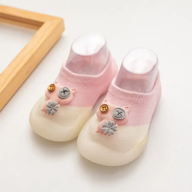 Осенние носки тапочки для новорожденных милые Нескользящие с резиновой мягкой