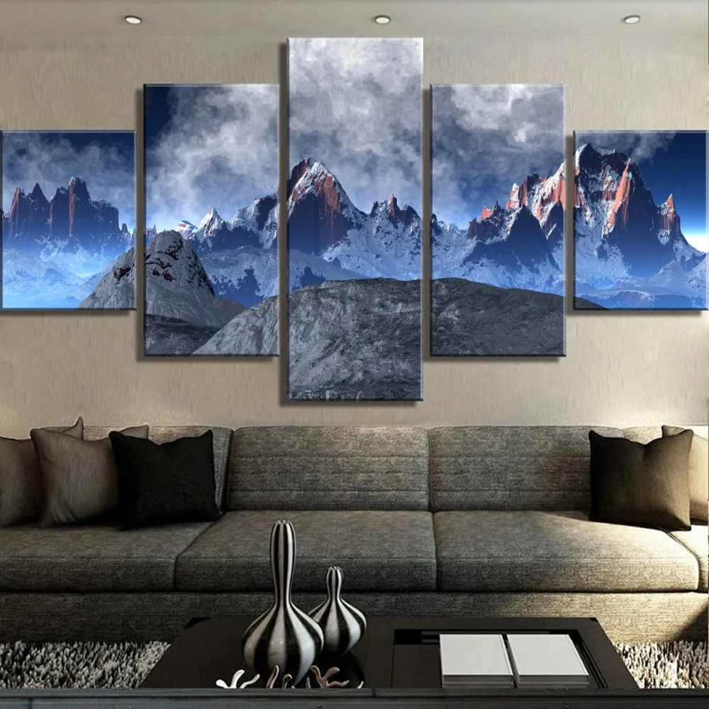 Wall Art для украшения дома 5 шт. холсте нереально с изображением заснеженной горы