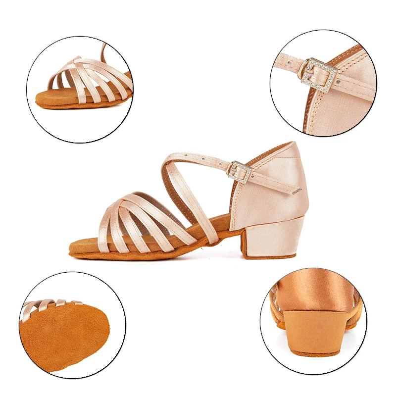 HROYL 2020 New Women latin dance shoes for children satin salsa ballroom dance shoes children tango salsa shoes soft fashion