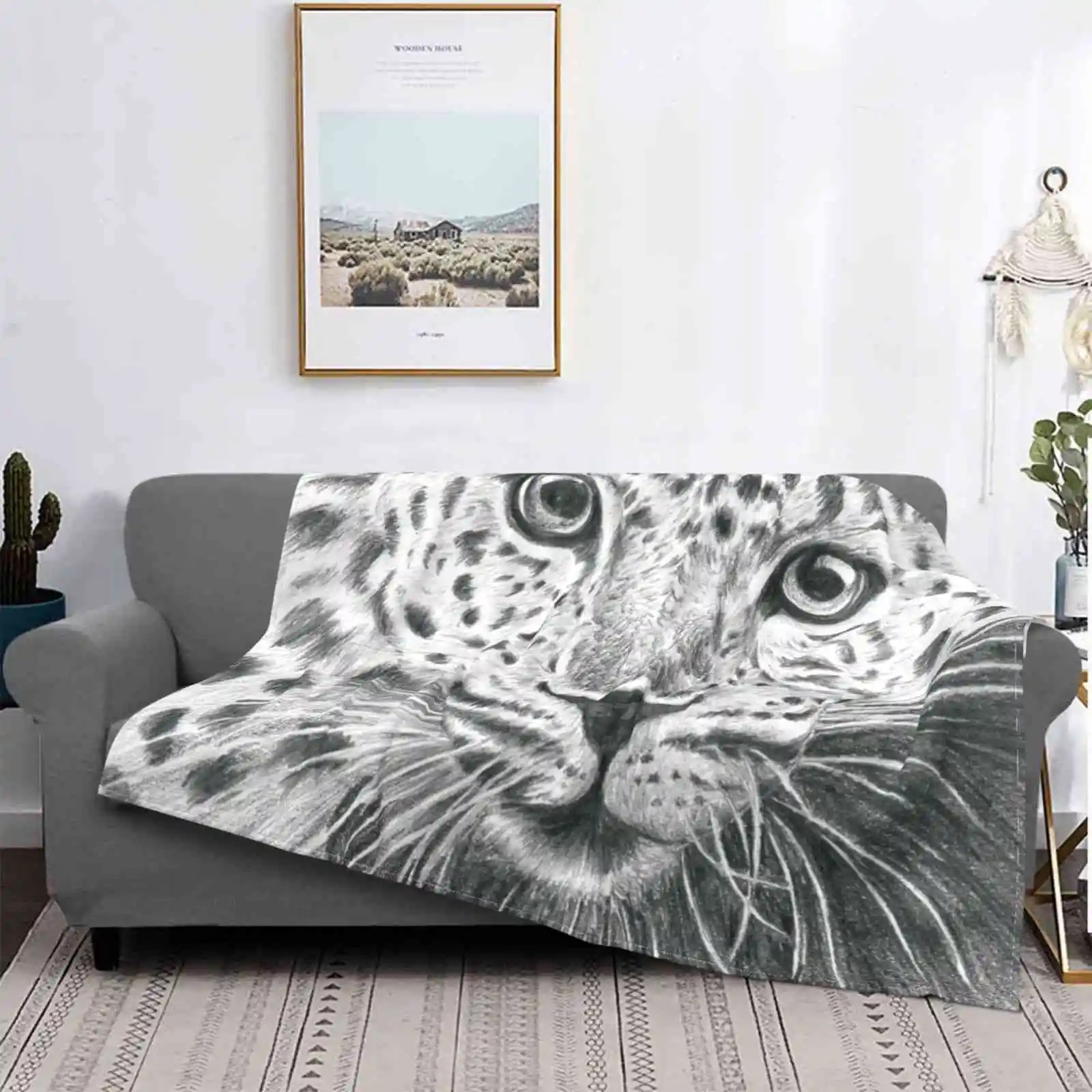 

Mick Jaguar New Selling Custom Print Flannel Soft Blanket Leopard Panther Hand Illustration Feline