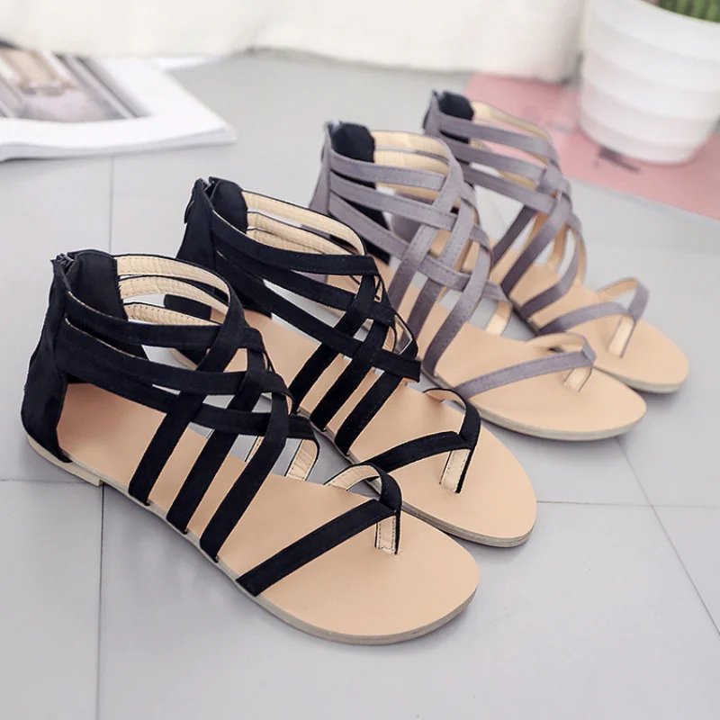 

2021 Beach Gladiator Rome Sandals Women Shoes Woman Summer Bohemia Fashion Casual Flat Back Zipper Ladies Sandles Sandalias