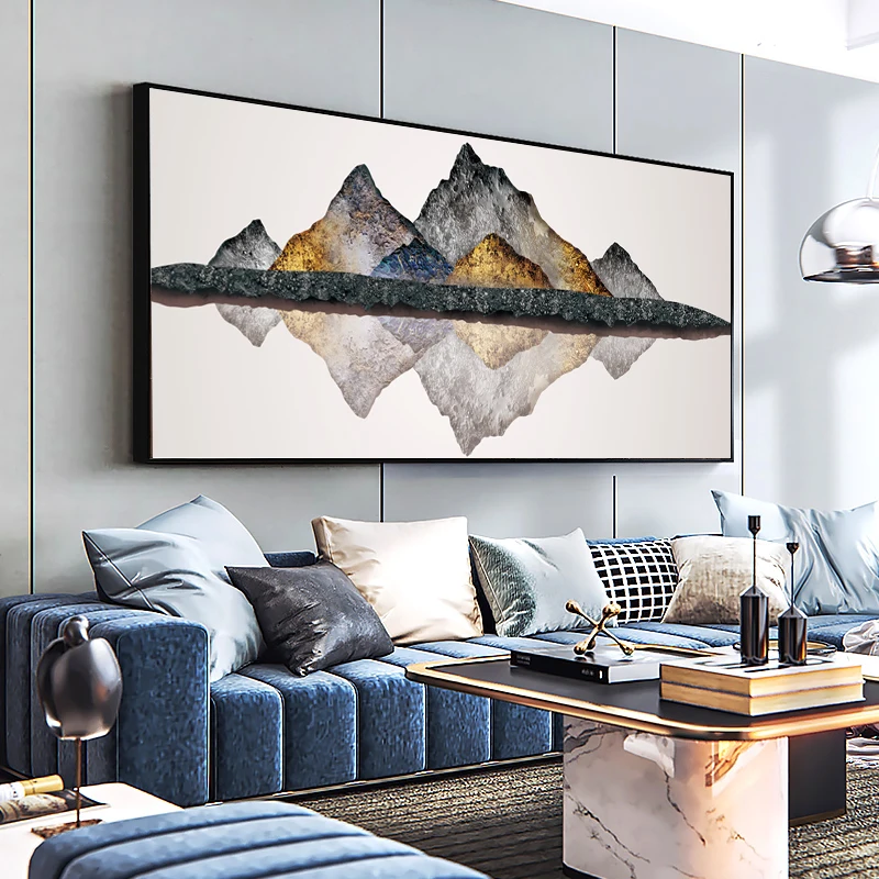DDHH большой размер Золотой горный камень абстрактные картины на холсте печать