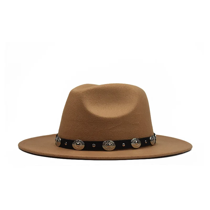 Осень и зима sombrero мелкий Топ fedora Женская шерстяная шапка металлический модный пояс фетровые шапки Мужская шляпа Федора