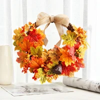 fall wreath artificial maple leaf wreath with berries bow for thanksgiving halloween festival door window wall decor b03e