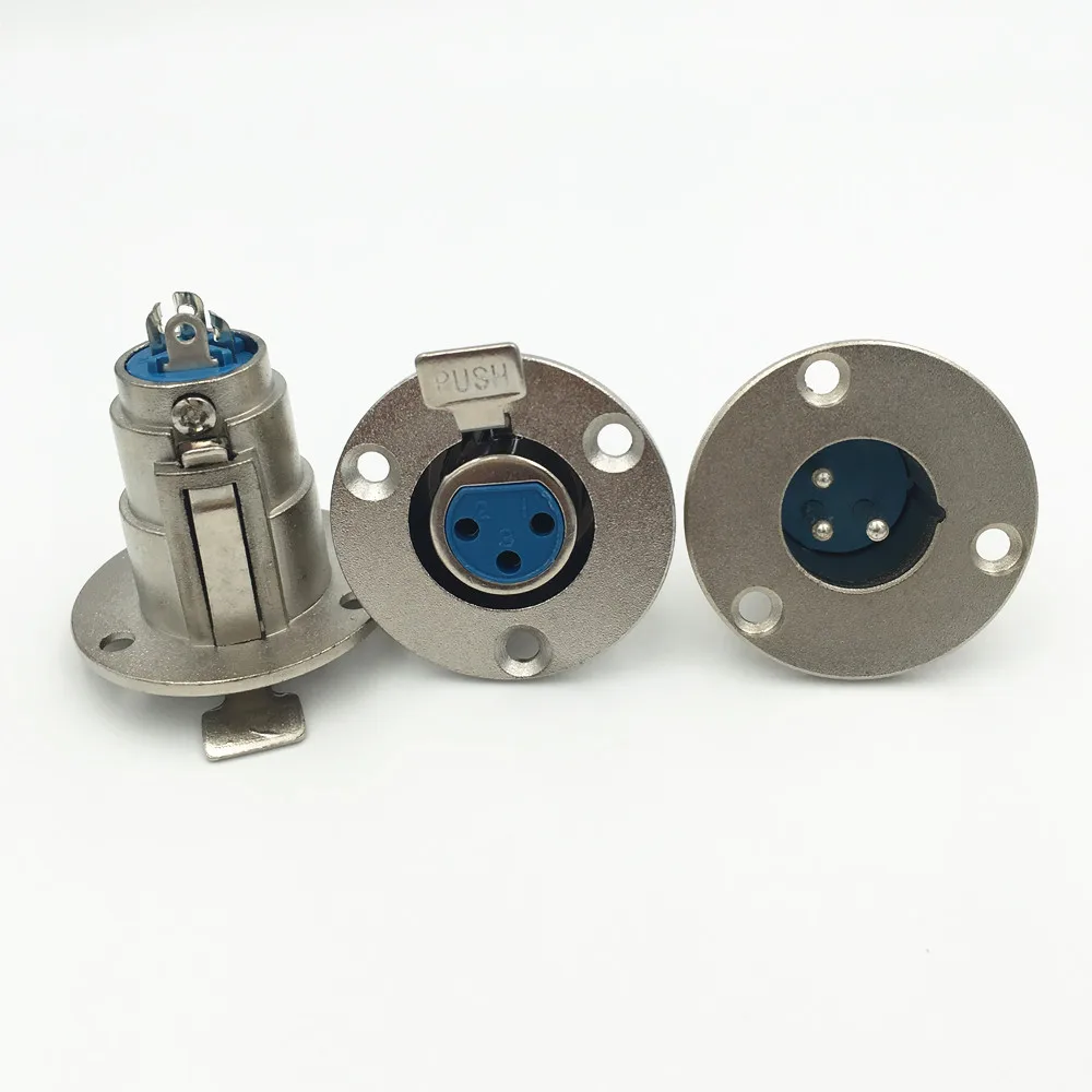 1Pcs Metal XLR 3 Pin Male / Female Round Panel Socket Connector 3PIN with Hole Adapter | Connectors