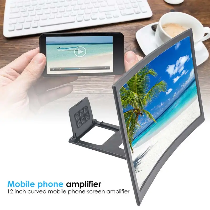

3D Mobile Phone Screen Magnifier 12" HD Video Amplifier Smartphone Stand Curved Enlarged Movie Projector Enlarged Bracket Holder