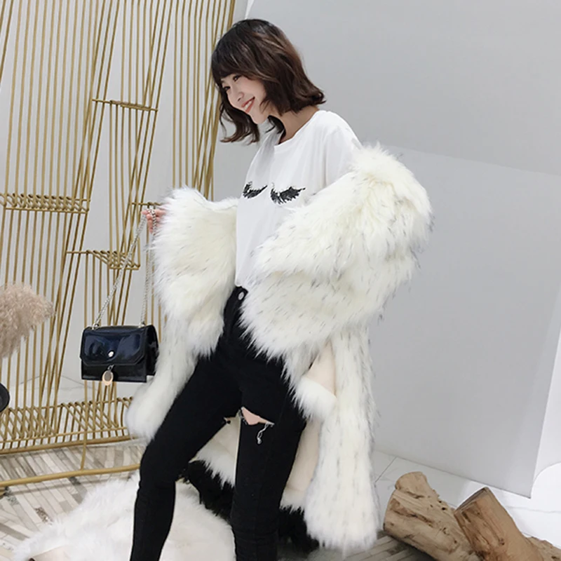 Шуба из искусственного меха с имитацией оплетки пушистый воротник новинка 2021