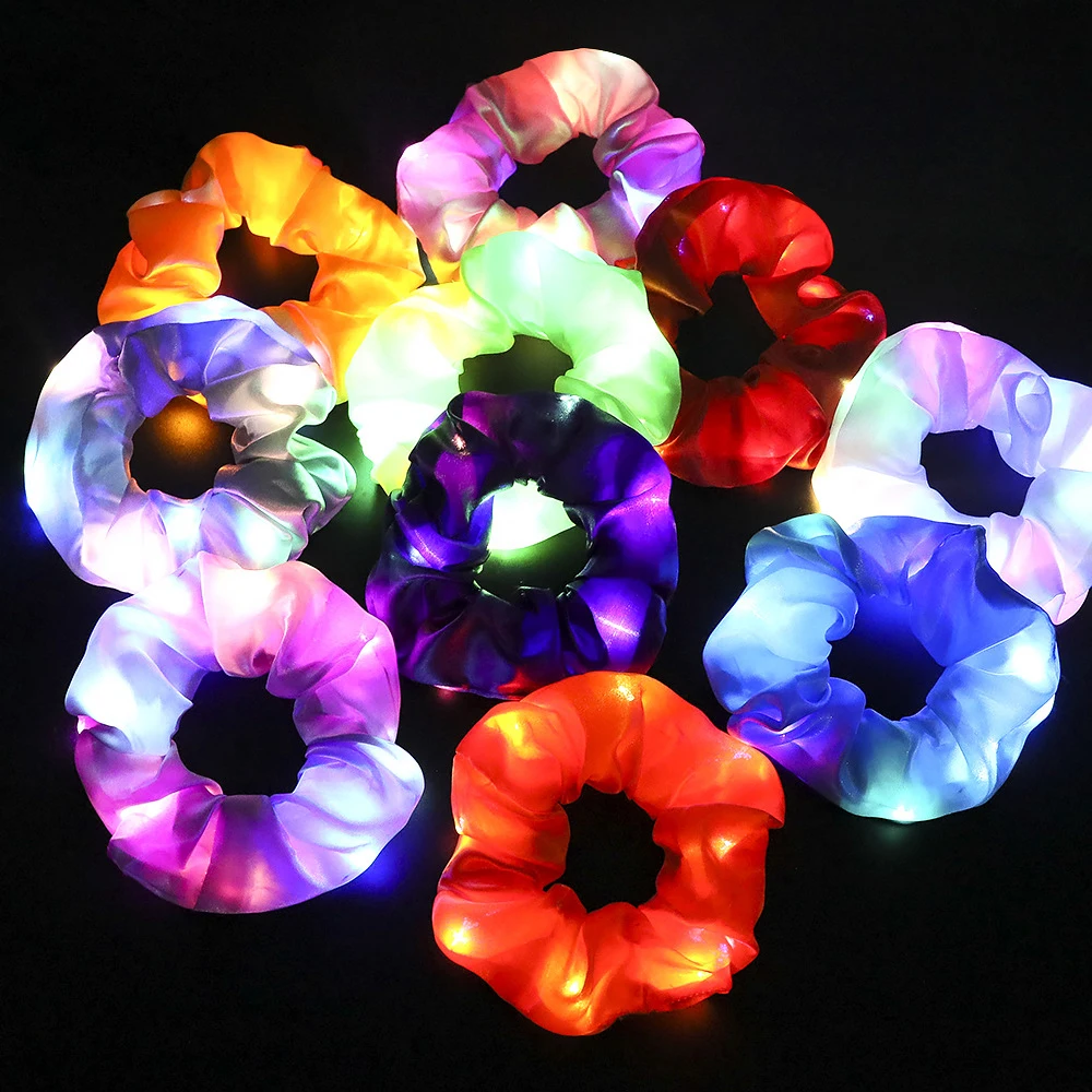 

Girls Led Luminous Scrunchies Headband Ponytail Holder Headwear Elastic Hair Bands Solid Color Hair Accessories