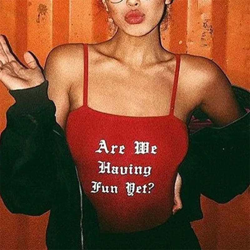 

New Summer Sexy Tank Tops Women Ladies Hot Crop Tops Red Solid Letters Printed Sleeveless Camisole Tops Women's Vest