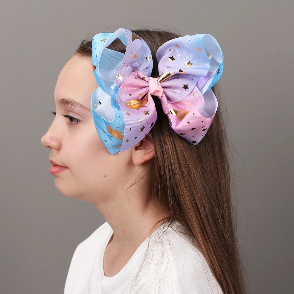 8-дюймовый большой бант для волос русалки лента Омбре банты девочек ручная работа