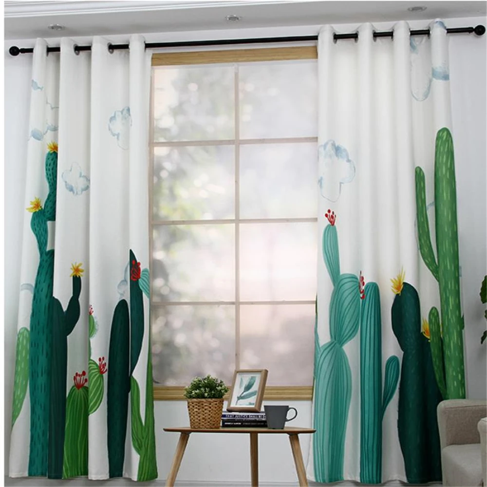 

Green plant curtains custom blackout curtains bedroom girl living room thickening blackout soundproof windproof curtain