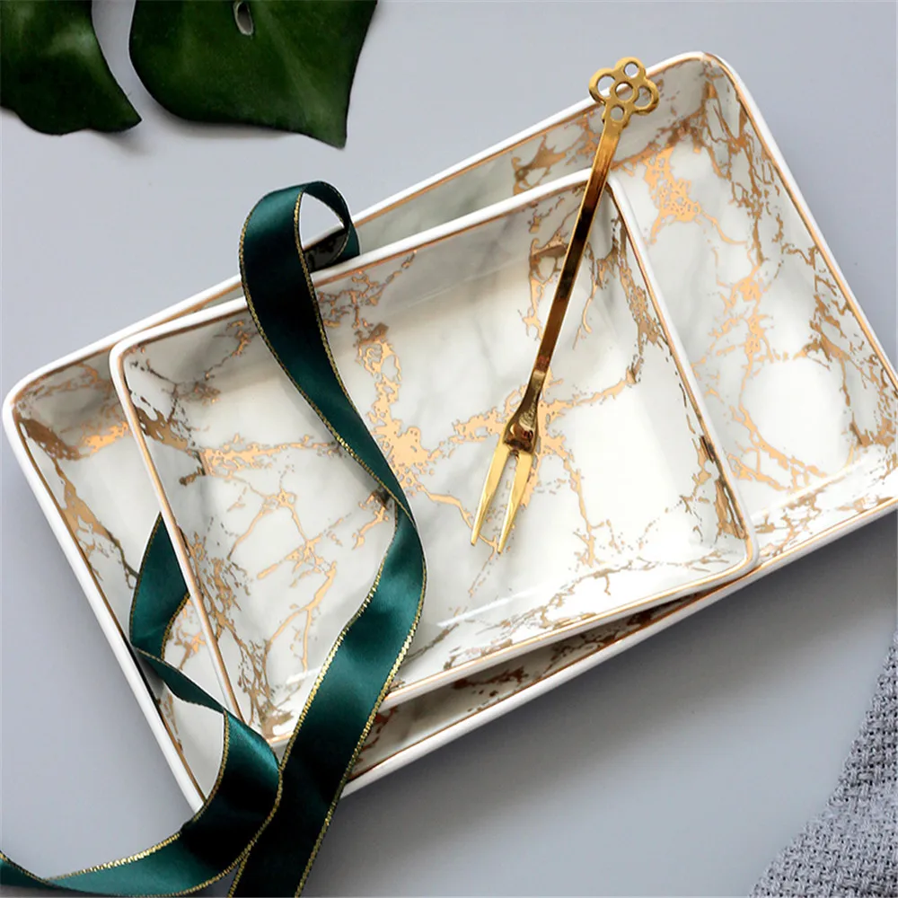 Северное золото Мрамор узор керамика поднос для хранения минималистский Десерт