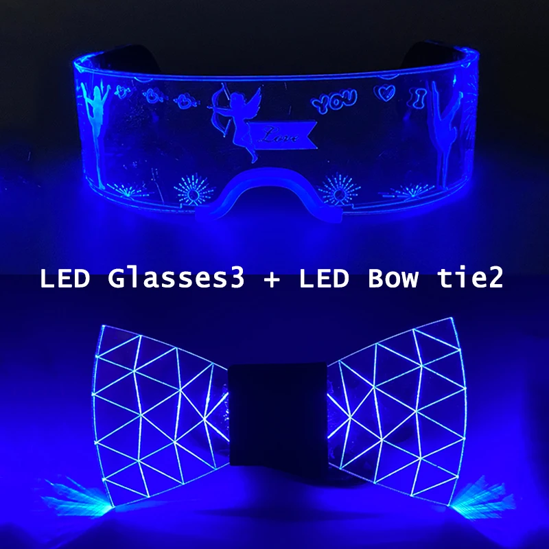 

LED Technology Glasses LED Acrylic Bow Tie LED Product Set Light up Party Glasses LED Glasses Men Necktie Carnival DJ Party Prop