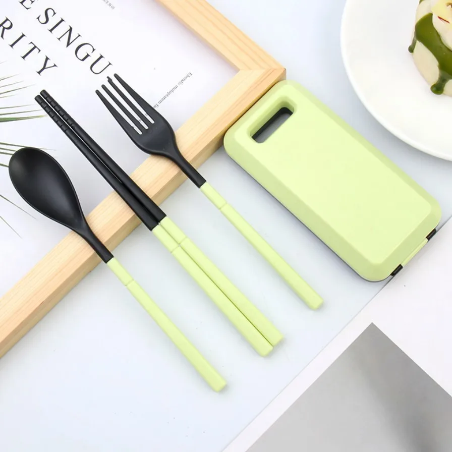 

Chopsticks Spoon Fork Set Students Single Person Portable Storage Tableware Office Workers Folding Tableware Tableware Three-pie
