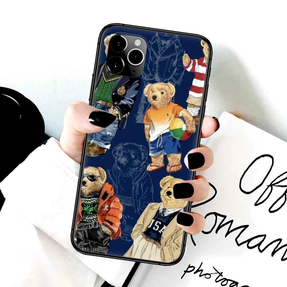 

Polos Luxury Cute Bear Phone Case For Iphone 4 4s 5 5S SE 5C 6 6S 7 8 Plus X XS XR 11 12 Mini Pro Max 2020 black Etui Pretty