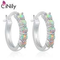 cinily pink blue white fire opal hoop earrings with stone silver plated small round circle earring korean jewelry girl woman