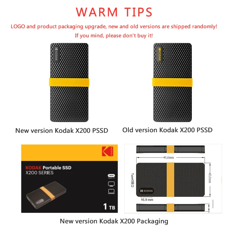 Оригинальный портативный внешний жесткий диск kodak X200 hhd 1 ТБ 512 ГБ 256 для ноутбука с