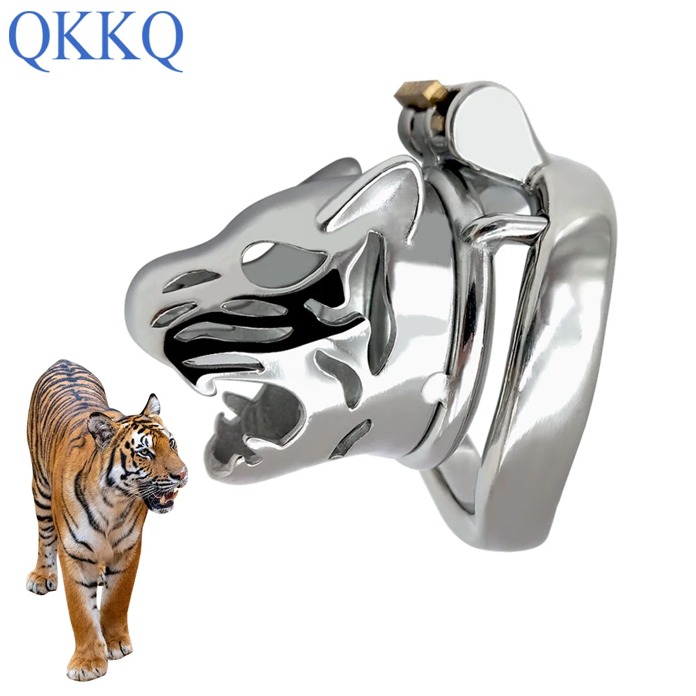 Замок верности головы тигра QKKQ мужской замок для пениса металлический
