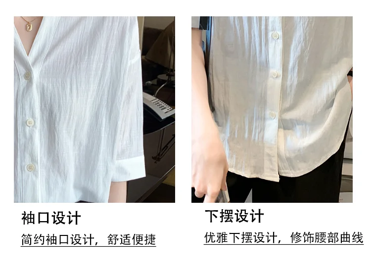 

Women's Blouses Fashion Tops Casual Shirts Solid Color Blouse Loose V-neck Shirt 3/4 Sleeve Top Korean New Summer
