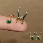 Элегантные серьги-гвоздики Loki золотого цвета с зелеными кристаллами для женщин и мужчин, трендовые индивидуальные очаровательные серьги с супергероями, ювелирные изделия