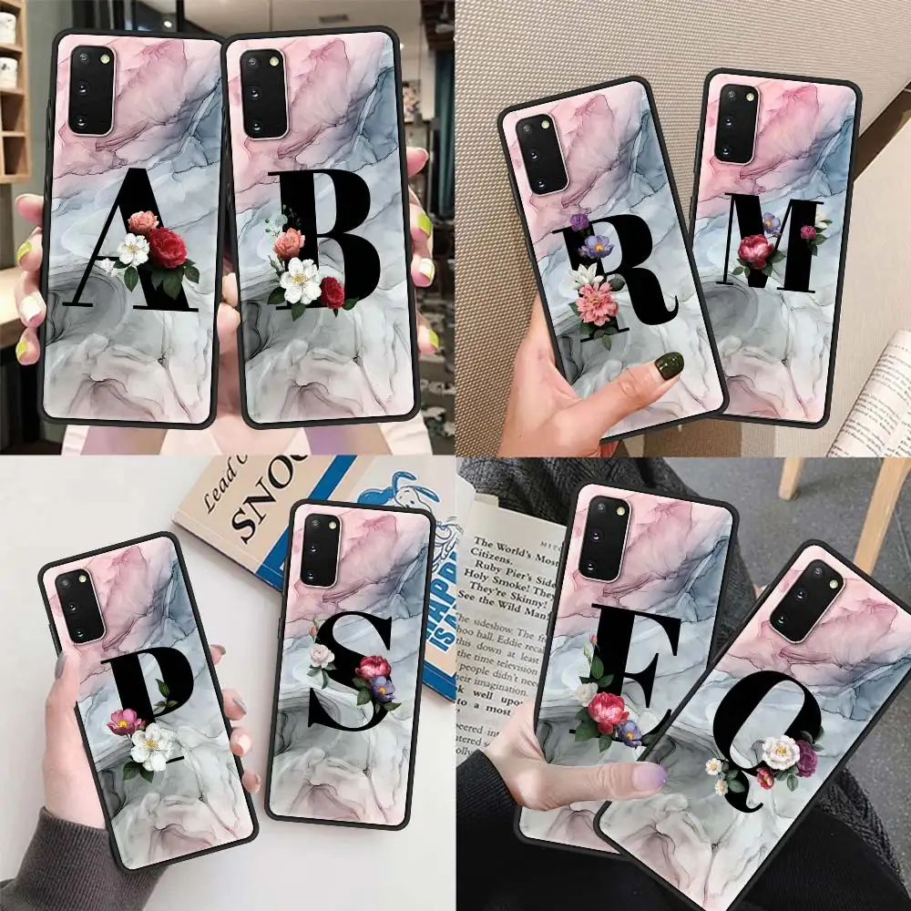 

Letter Marble Smudge Case For Samsung Galaxy S10 S20 FE S8 S9 Plus Note 20 Ultra 9 8 10 Lite Black Shell Phone Funda Capa