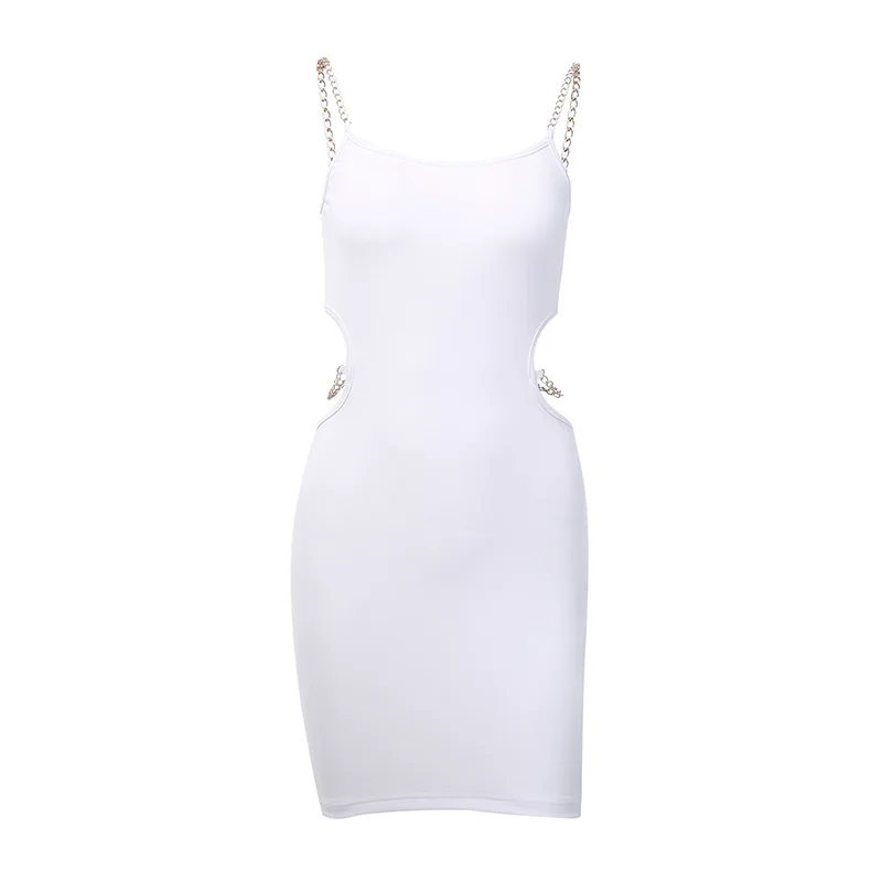 

Women's Dress Hollow-Out Chain Halter Dress for Metal Decorative Sexy Outfits for Woman Short Sexy Sundress Female Clothing