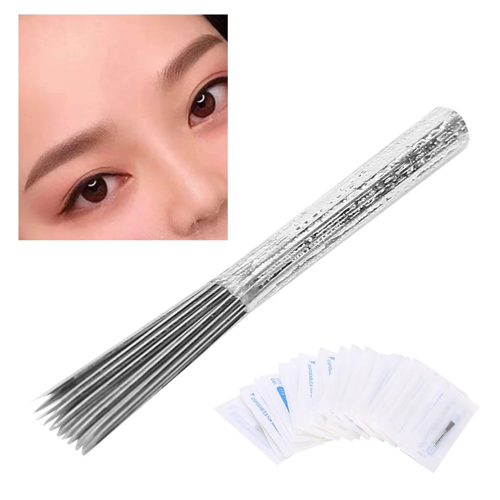 

Eyelashes Accesories 50pcs 40R Manual Tattoo Needle Makeup Microblading Eyebrow Tattoo Needle Accessories Tattoo Supplie