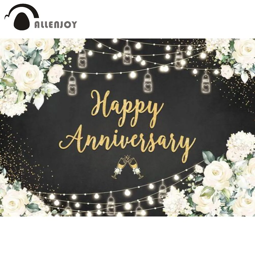 

Allenjoy Anniversary Backdrop Flower Romantic Wedding Bridal Champagne Bottle Lights Glitter Background Photocall Boda Photozone