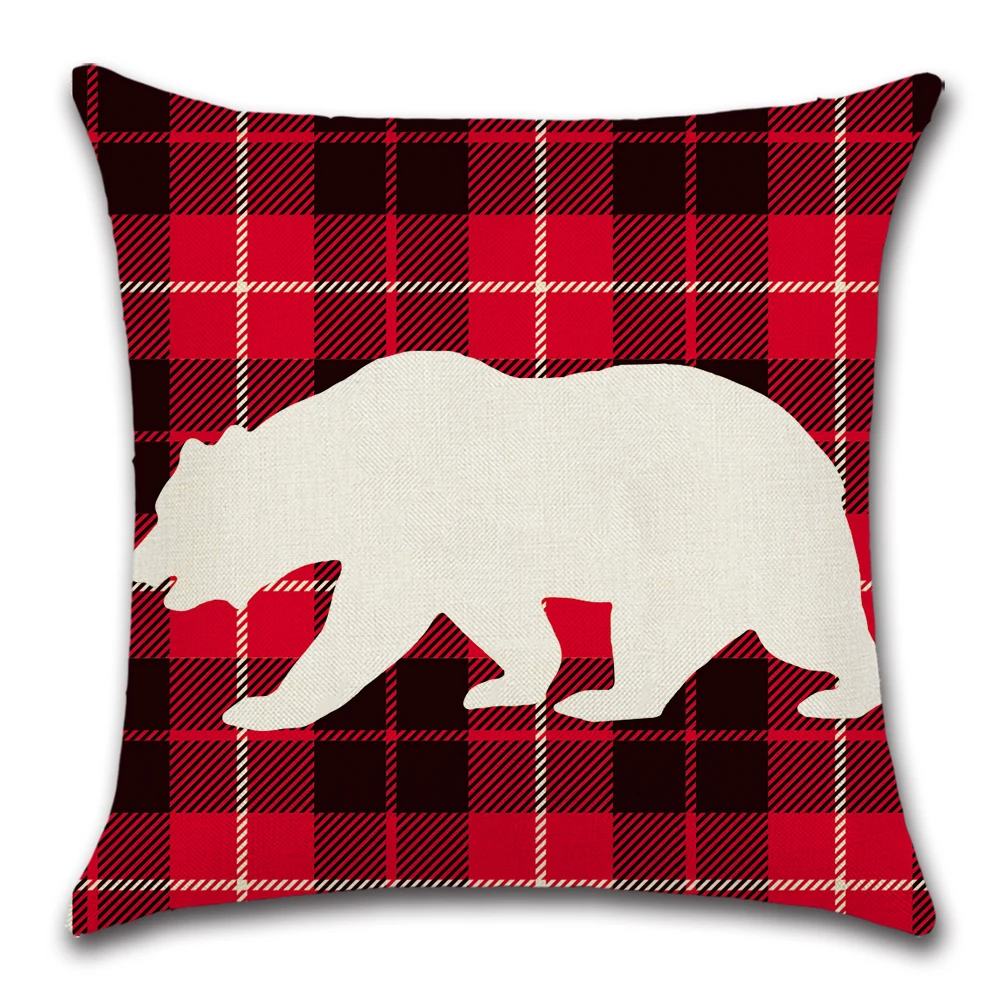 Красная рождественская подушка в клетку с рисунком дерева и оленя наволочка для