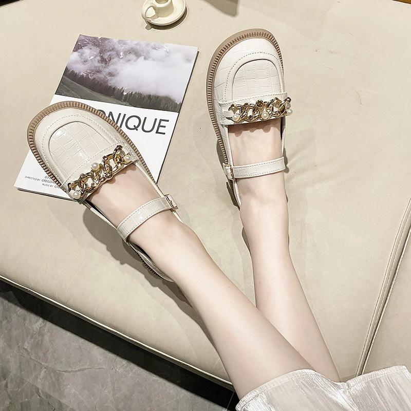 

2021 New Leather Shoes Woman Flats British Style Round Toe Oxfords All-Match Shallow Mouth Autumn Casual Female Sneakers Preppy