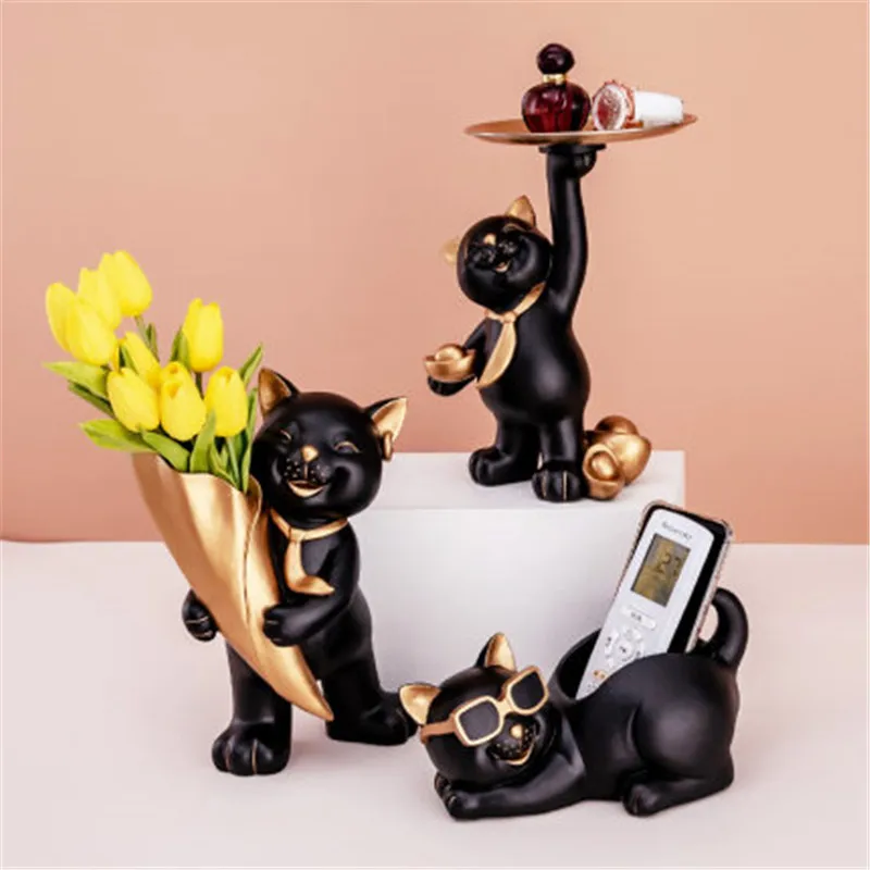

WU CHEN LONG Nordic Light Luxury Style Cute Cat Vase Living Room Coffee Table Simulation Animal Statue Home Decor Vase A2359
