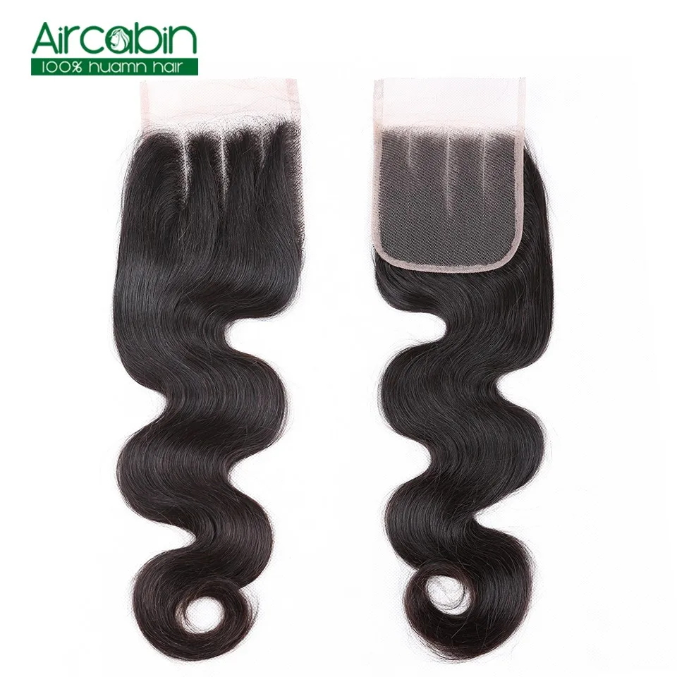

Aircabin Hair Closure Brazilian Body Weave 100% Human Hair Lace Closure 4X4 Free Middle Three Part Remy Hair 8-20 Inch