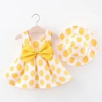 summer toddler girls cute bow plaid sleeveless cotton newborn princess dresssunhat clothes set baby beach dresses 2021