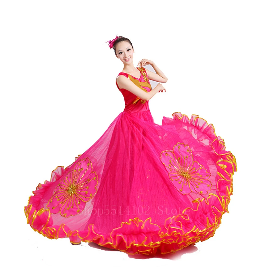 Женский костюм фламенко для танца живота длинные газовые Платья с цветочным