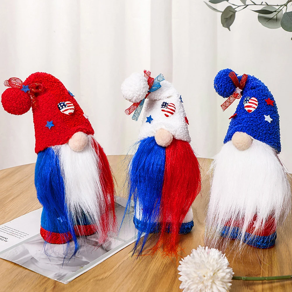 

Patriotic Gnome Handmade American Festival Home Decoration Memorial Day/Independence Day/4th July Strips Plush DIY Decorations