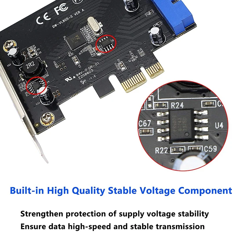 

PCI Express to 2 Port USB 3.0 Riser Card PCI-E to Internal Dual 20Pin PCI Express Card Converter Adapter for PC Computer