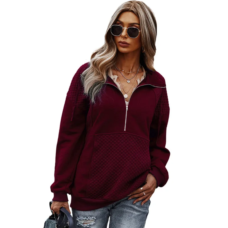 

Winter Solid Color Turn Down Collar Zipper Hoodie Women Fashion Loose Casual Thick Outer Wear Long Sleeve Sweatshirt Top JD1863