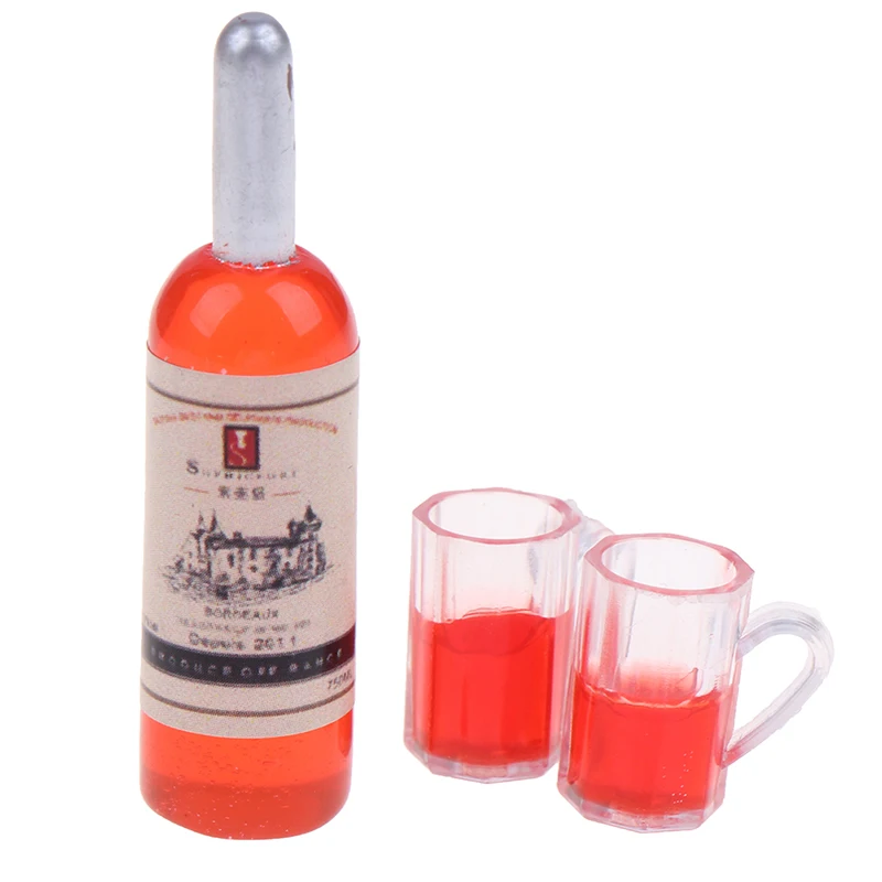 

3Pcs/set 1:12 Dollhouse Miniature Red Wine Bottle Cups Doll Kitchen Accessories