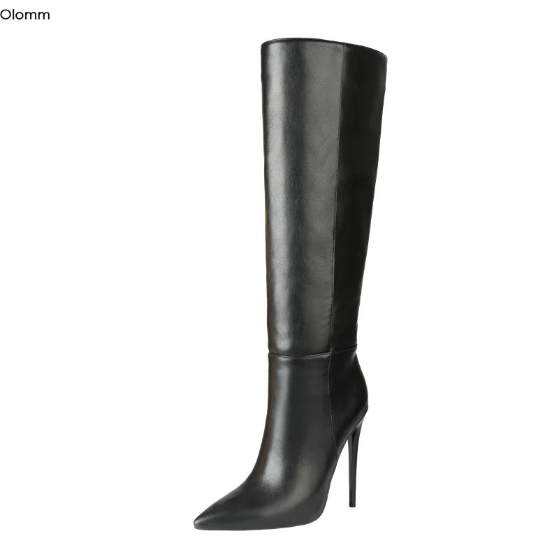 

Olomm Handmade Women Winter Knee High Boots Stiletto Heels Boots Pointed Toe Gorgeous 5 Colors Party Shoes Women US Size 4-13