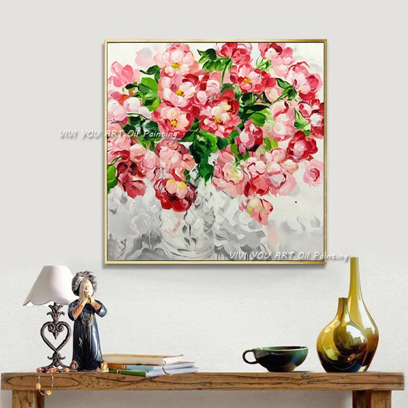 

100% Handmade New Modern Abstract Red Flower Wall Art Oil Painting On Canvas Drawn By Skill Artist Home Decor Paintings