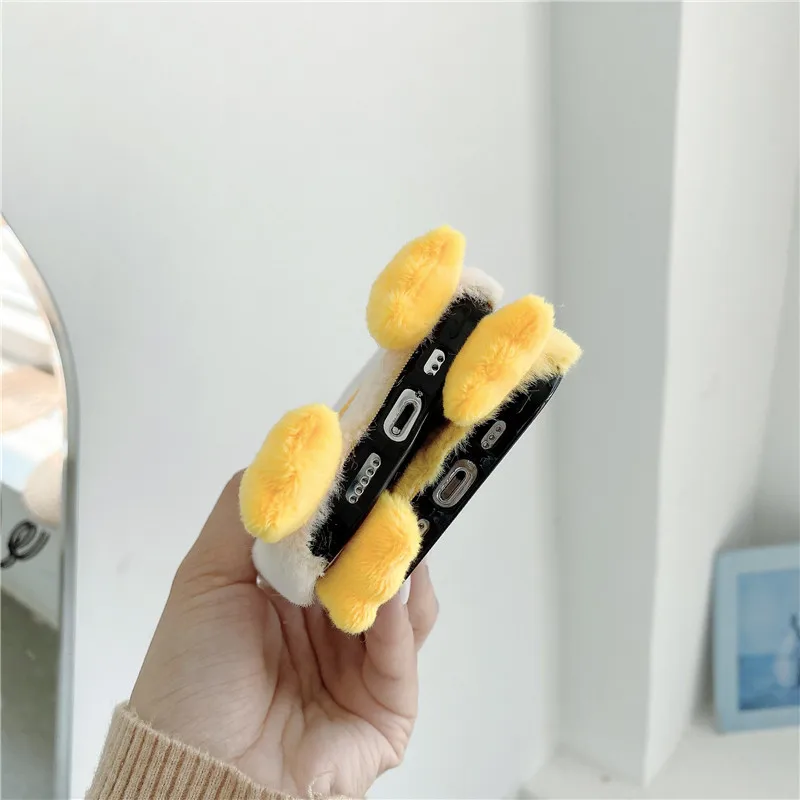 Теплый плюшевый чехол для телефона iPhone 13 mini 11 12 Pro XS Max XR X милый пушистый с утиным