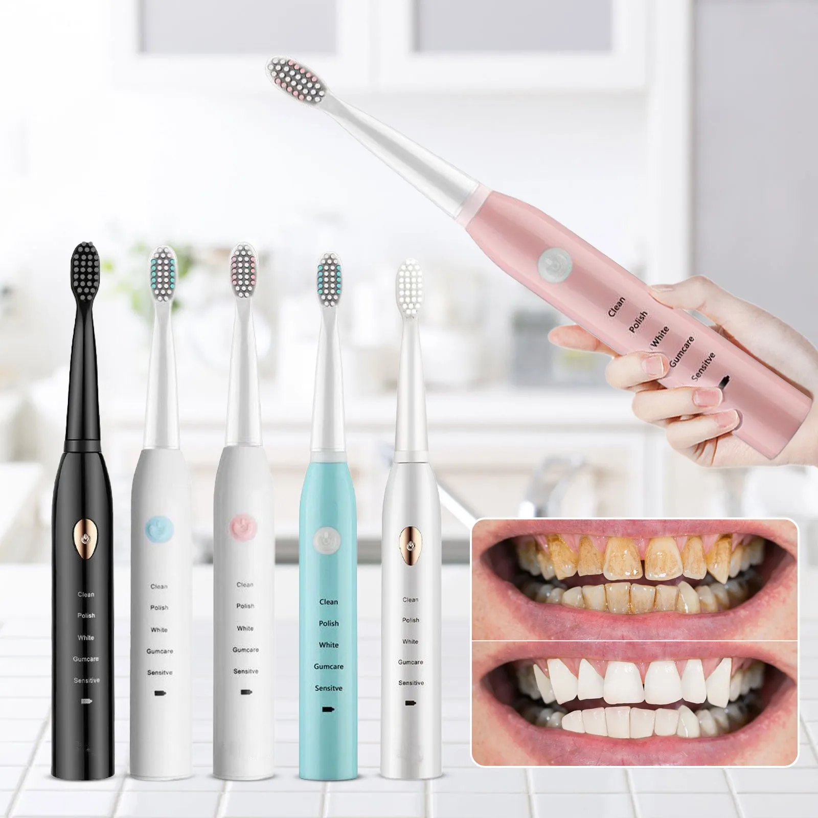 

Soft Sonic Bristle Electric Toothbrush Fast Rechargeable Waterproof Electric Automatic Toothbrush Gift Set For Kid Men And Women